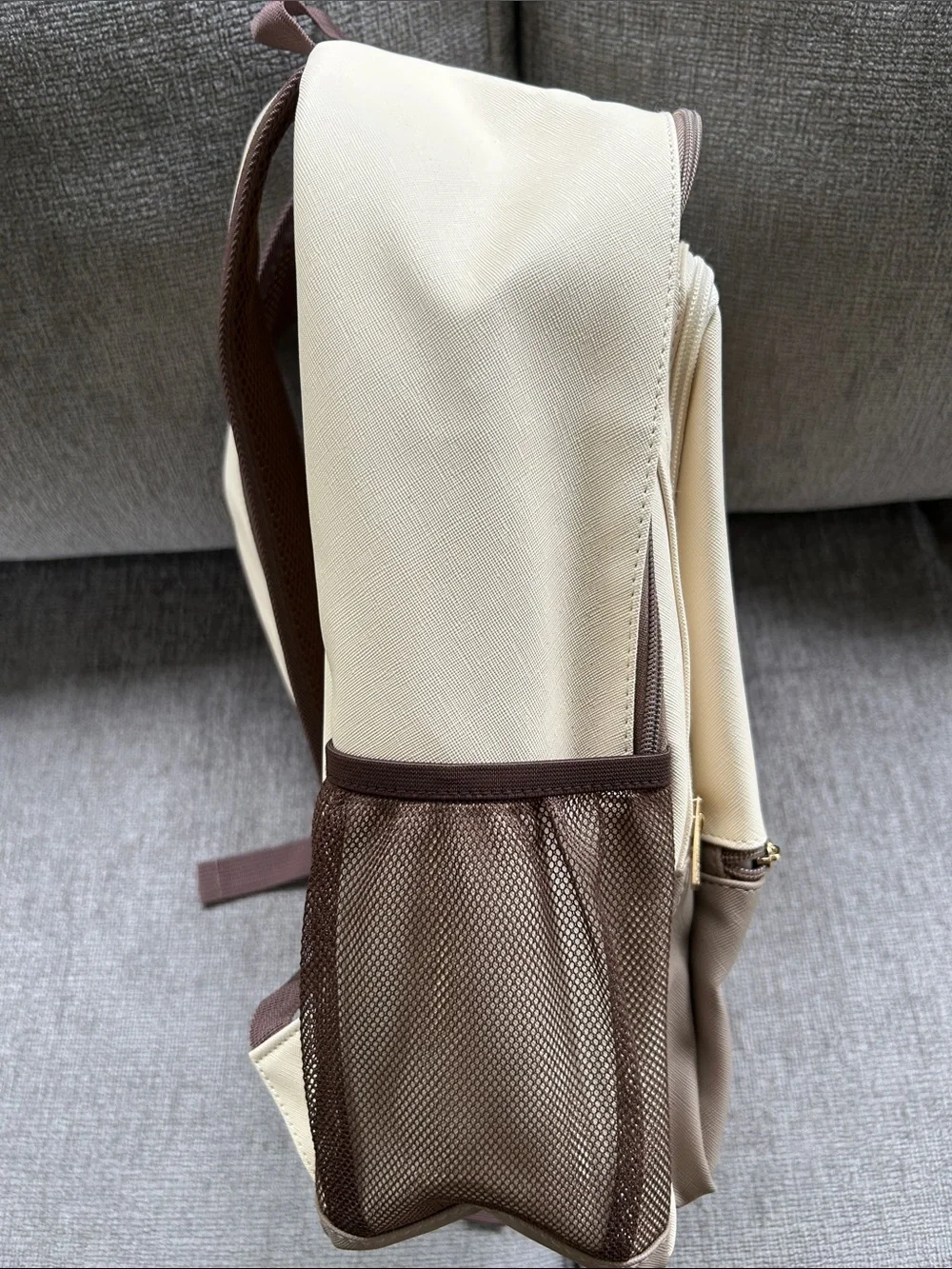 NWOT Loulu Cream & Brown Two-Tone Backpack with Front Pockets and Laptop Pocket